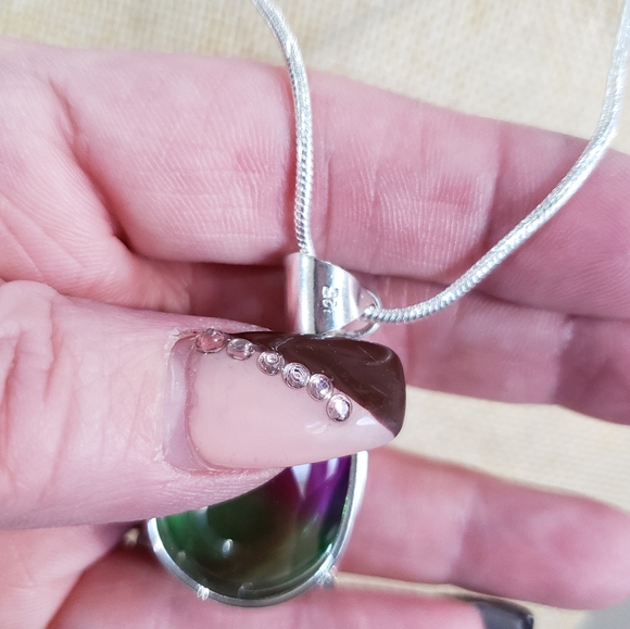 Tourmaline gemstone, 925 silver necklace - Picture 3 of 11